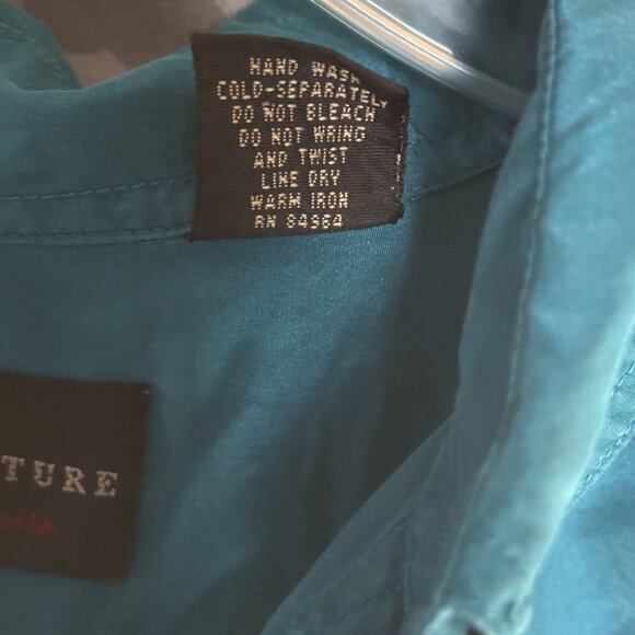 Structure Teal Button Down Silk Blouse - Picture 4 of 4